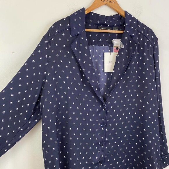 SOMETHING NAVY navy and white pattern satin sleep shirt - Picture 3 of 7